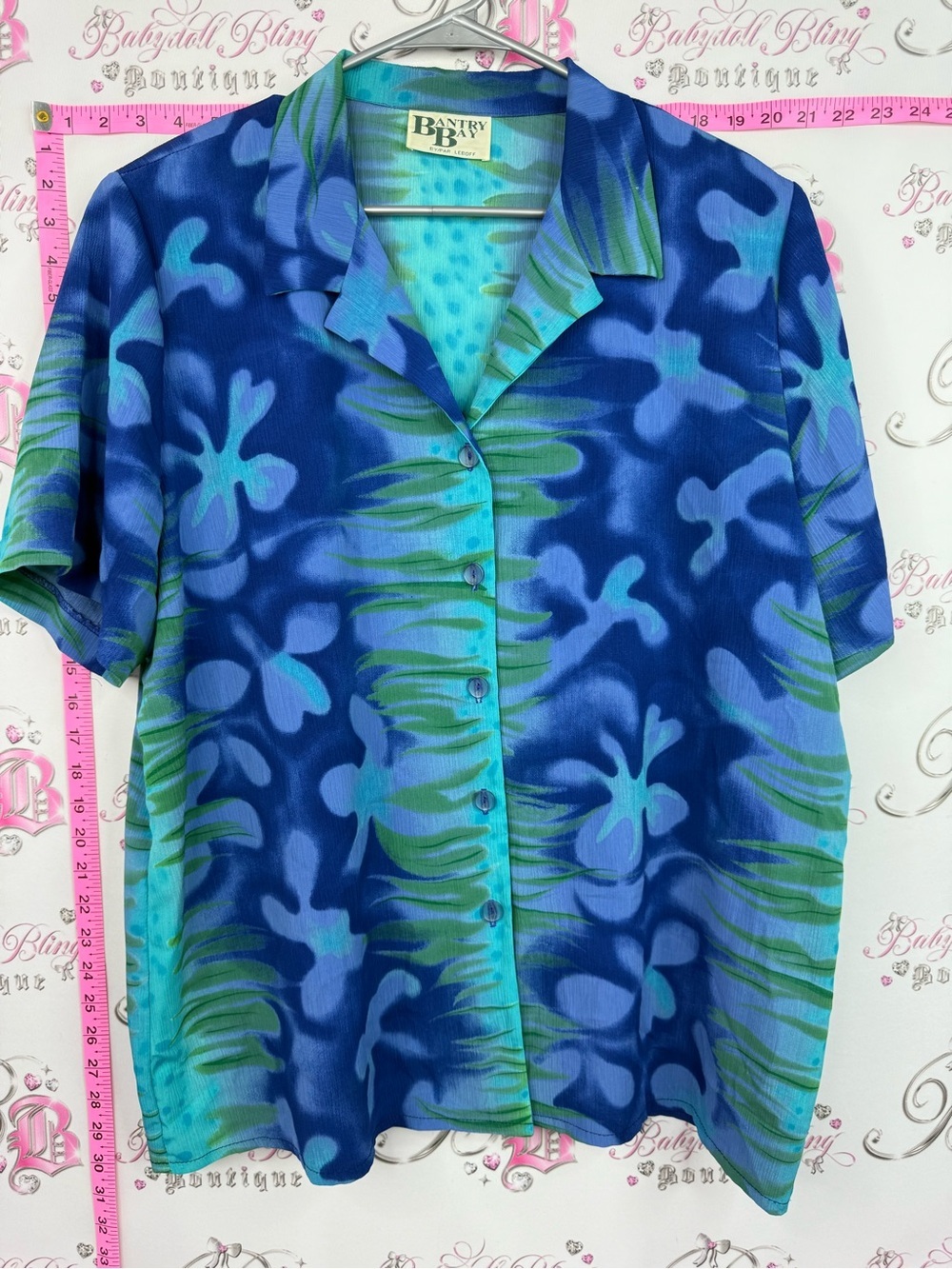 Shirt vintage tropical Blue & Teal Floral Hawaiian Shirt